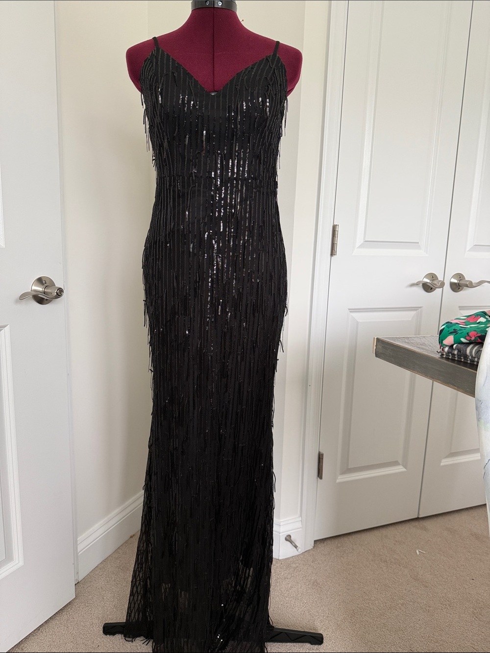 City Studio Black Sequin Fringe Maxi Dress